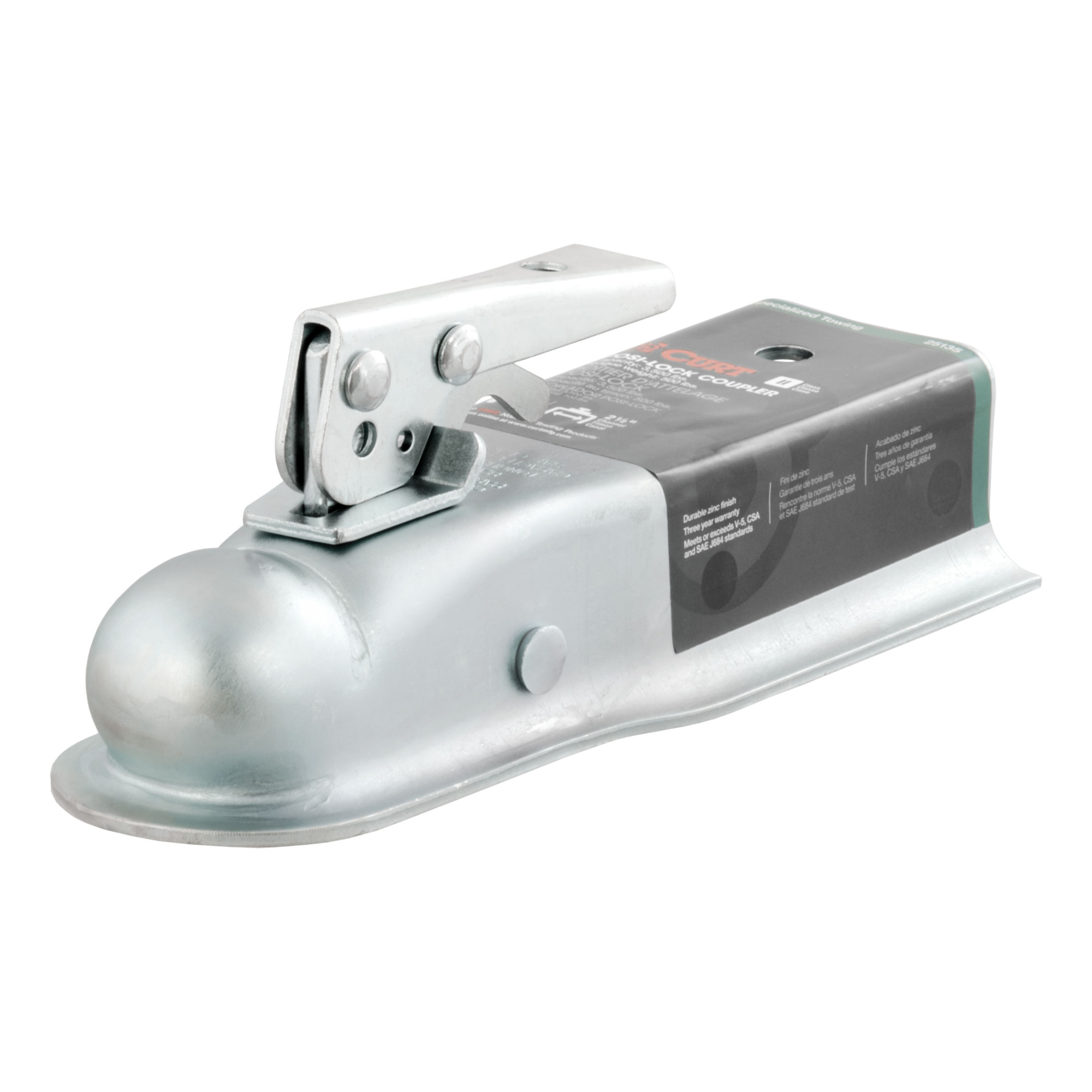 Curt Manufacturing Straight-Tongue Coupler with Posi-Lock, 2.5in. Channel, Steel, 3,500lb. Max. Capacity, Model# 25135